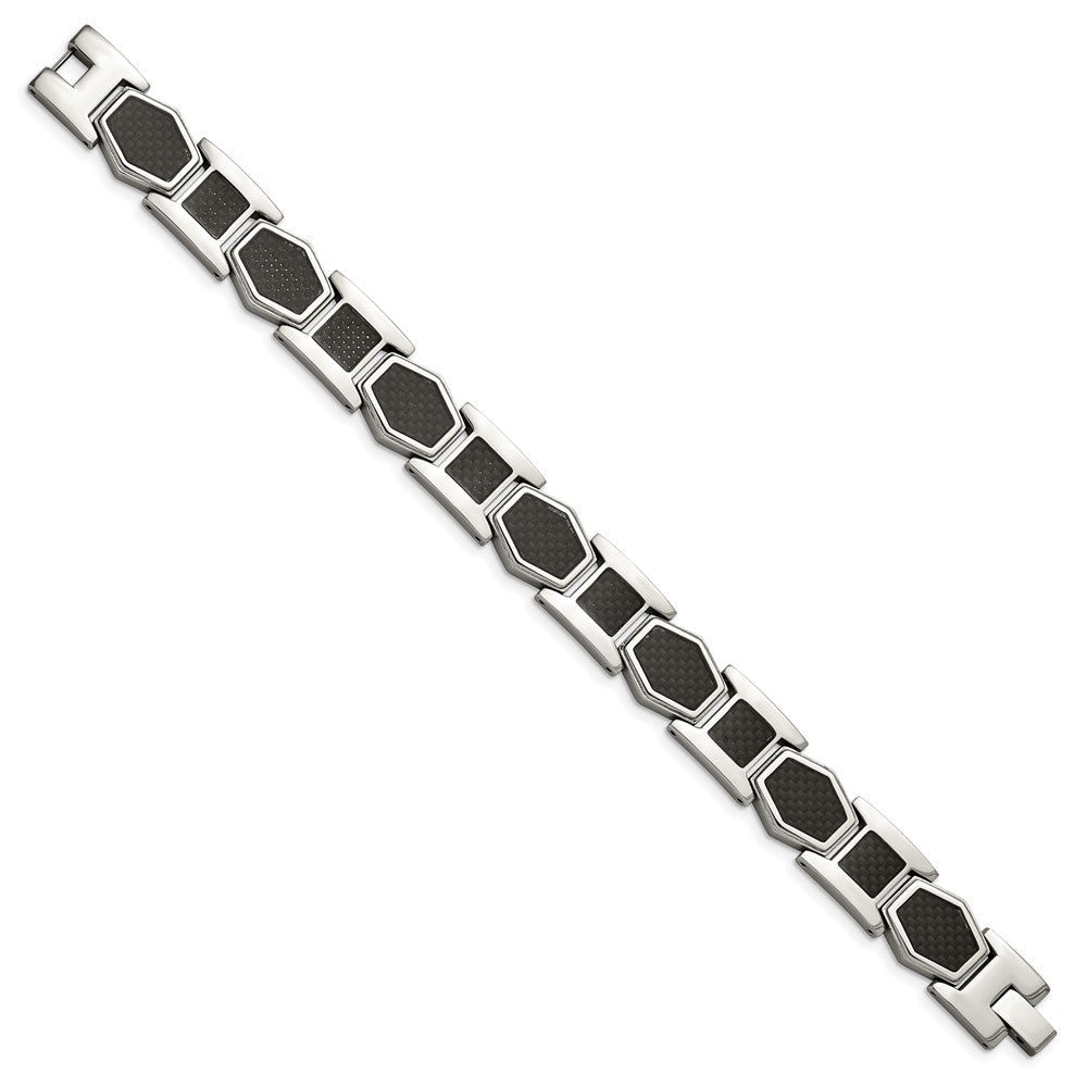 FJC Finejewelers Stainless Steel Link with Black Carbon Fiber Inlay Bracelet 8.75 Inches x 13.92 mm