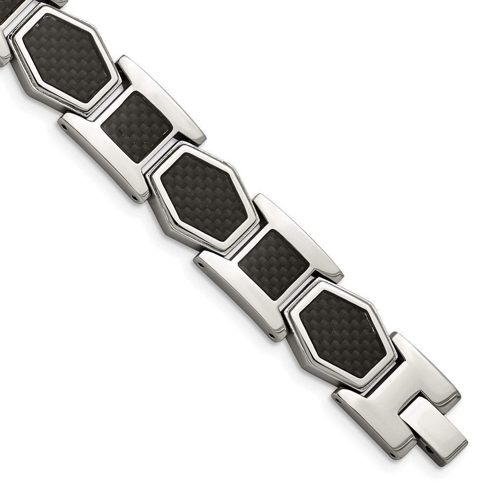 FJC Finejewelers Stainless Steel Link with Black Carbon Fiber Inlay Bracelet 8.75 Inches x 13.92 mm