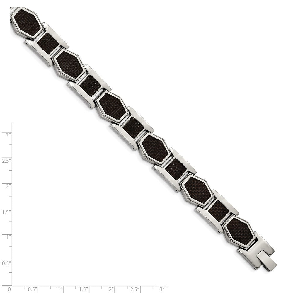 FJC Finejewelers Stainless Steel Link with Black Carbon Fiber Inlay Bracelet 8.75 Inches x 13.92 mm
