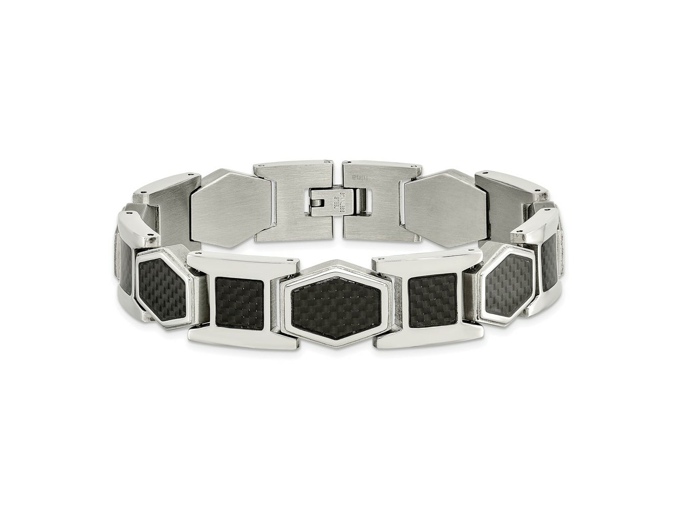 FJC Finejewelers Stainless Steel Link with Black Carbon Fiber Inlay Bracelet 8.75 Inches x 13.92 mm