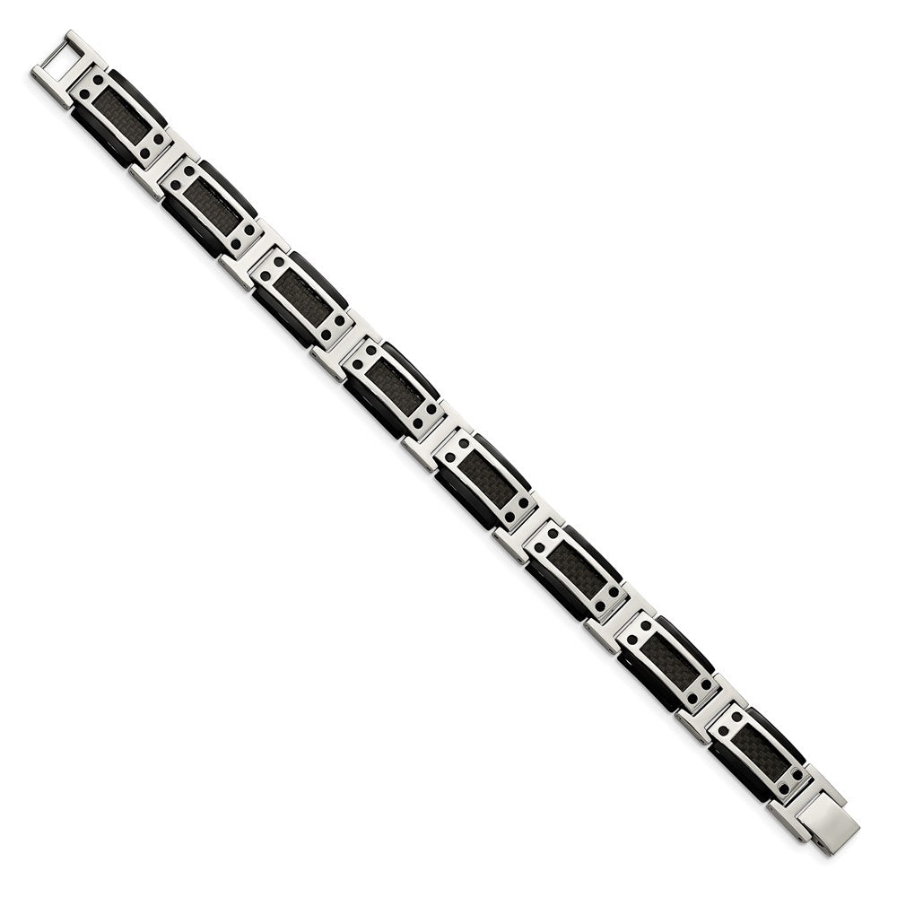 FJC Finejewelers Stainless Steel Link Black IP-plated with Carbon Fiber Inlay Bracelet 8.5 Inches x 12.07 mm