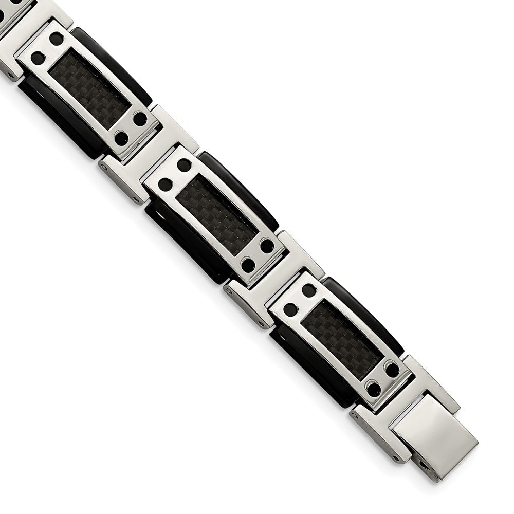 FJC Finejewelers Stainless Steel Link Black IP-plated with Carbon Fiber Inlay Bracelet 8.5 Inches x 12.07 mm
