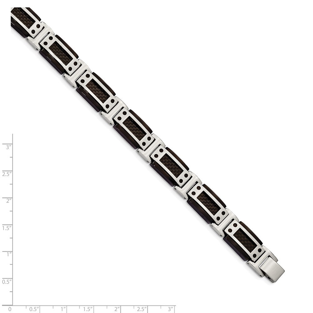 FJC Finejewelers Stainless Steel Link Black IP-plated with Carbon Fiber Inlay Bracelet 8.5 Inches x 12.07 mm