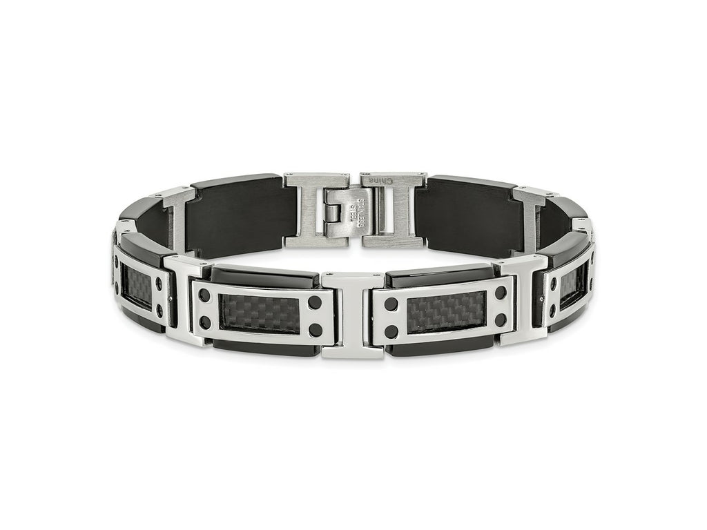 FJC Finejewelers Stainless Steel Link Black IP-plated with Carbon Fiber Inlay Bracelet 8.5 Inches x 12.07 mm