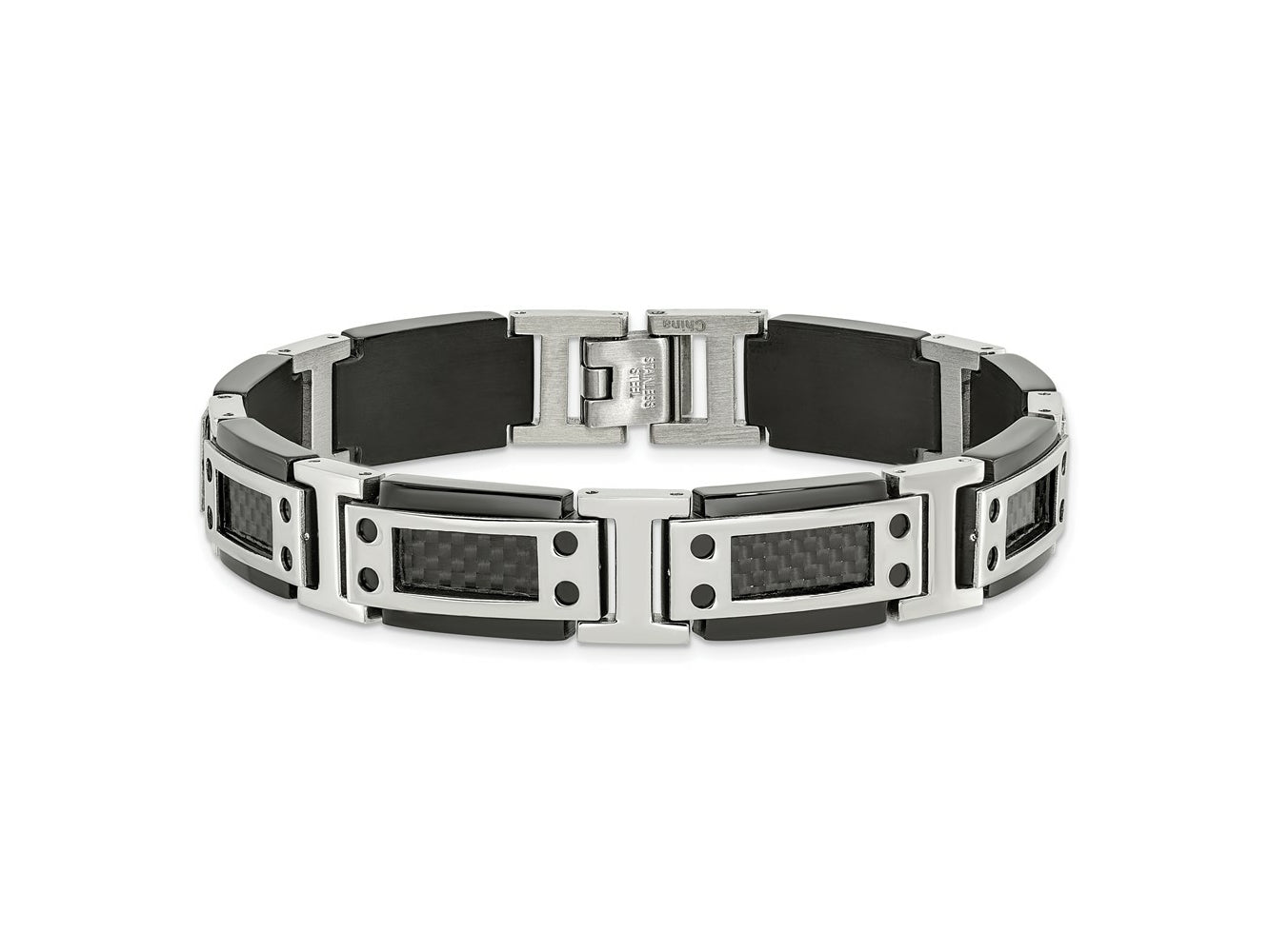 FJC Finejewelers Stainless Steel Link Black IP-plated with Carbon Fiber Inlay Bracelet 8.5 Inches x 12.07 mm