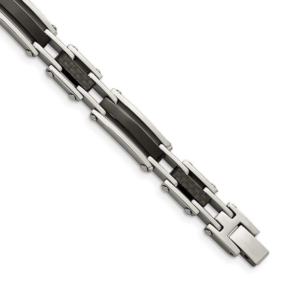 FJC Finejewelers Stainless Steel Link Blk IP-plated with Solid Black Carbon Fiber Bracelet 8.25 Inches x 9.27 mm