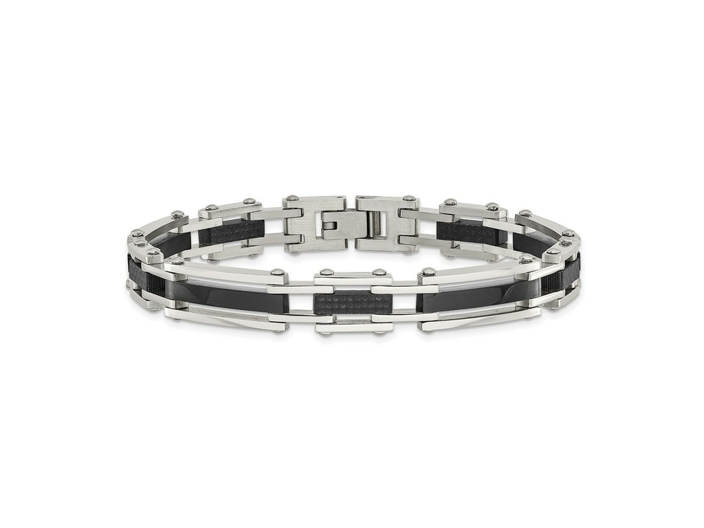 FJC Finejewelers Stainless Steel Link Blk IP-plated with Solid Black Carbon Fiber Bracelet 8.25 Inches x 9.27 mm