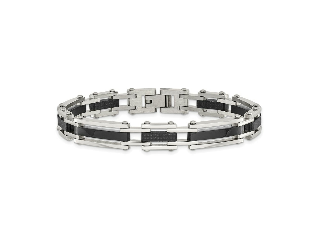 FJC Finejewelers Stainless Steel Link Blk IP-plated with Solid Black Carbon Fiber Bracelet 8.25 Inches x 9.27 mm