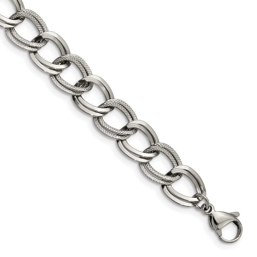 FJC Finejewelers Stainless Steel Curb Polished and Textured Link Bracelet 8 Inches x 11.44 mm
