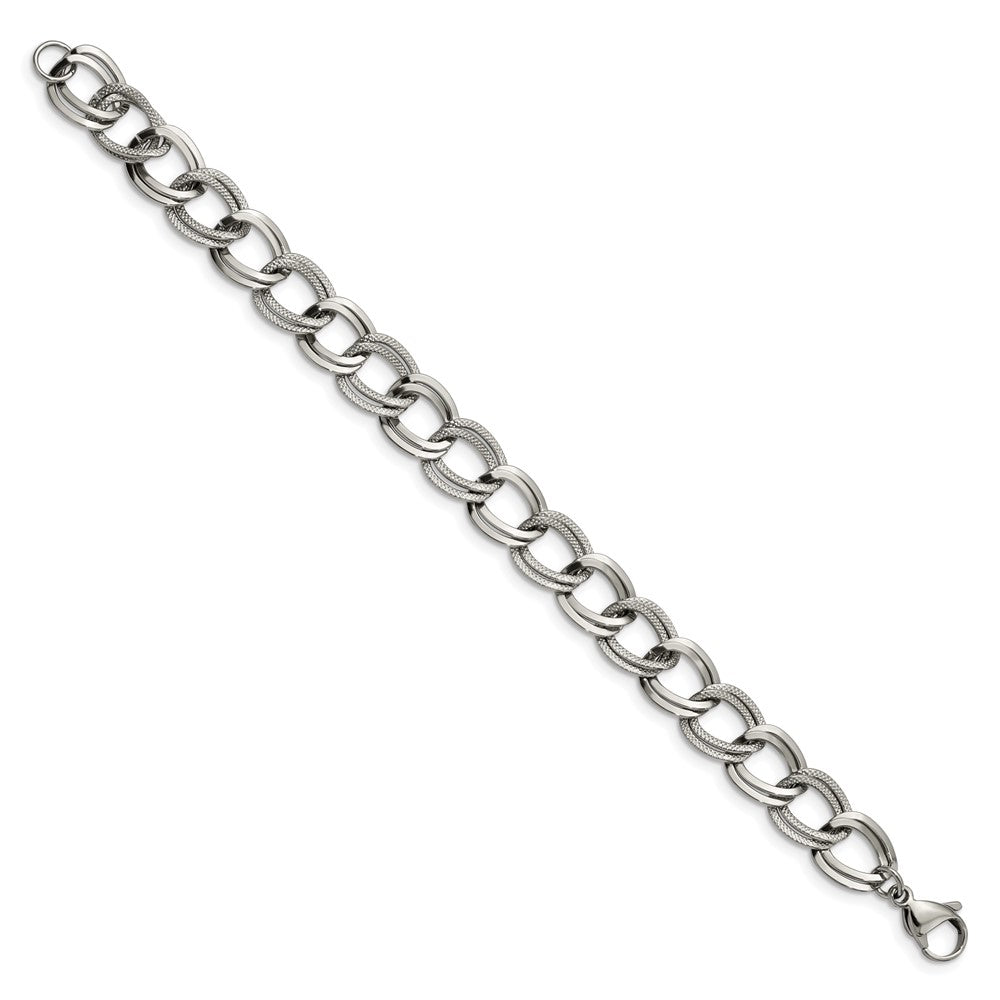 FJC Finejewelers Stainless Steel Curb Polished and Textured Link Bracelet 8 Inches x 11.44 mm