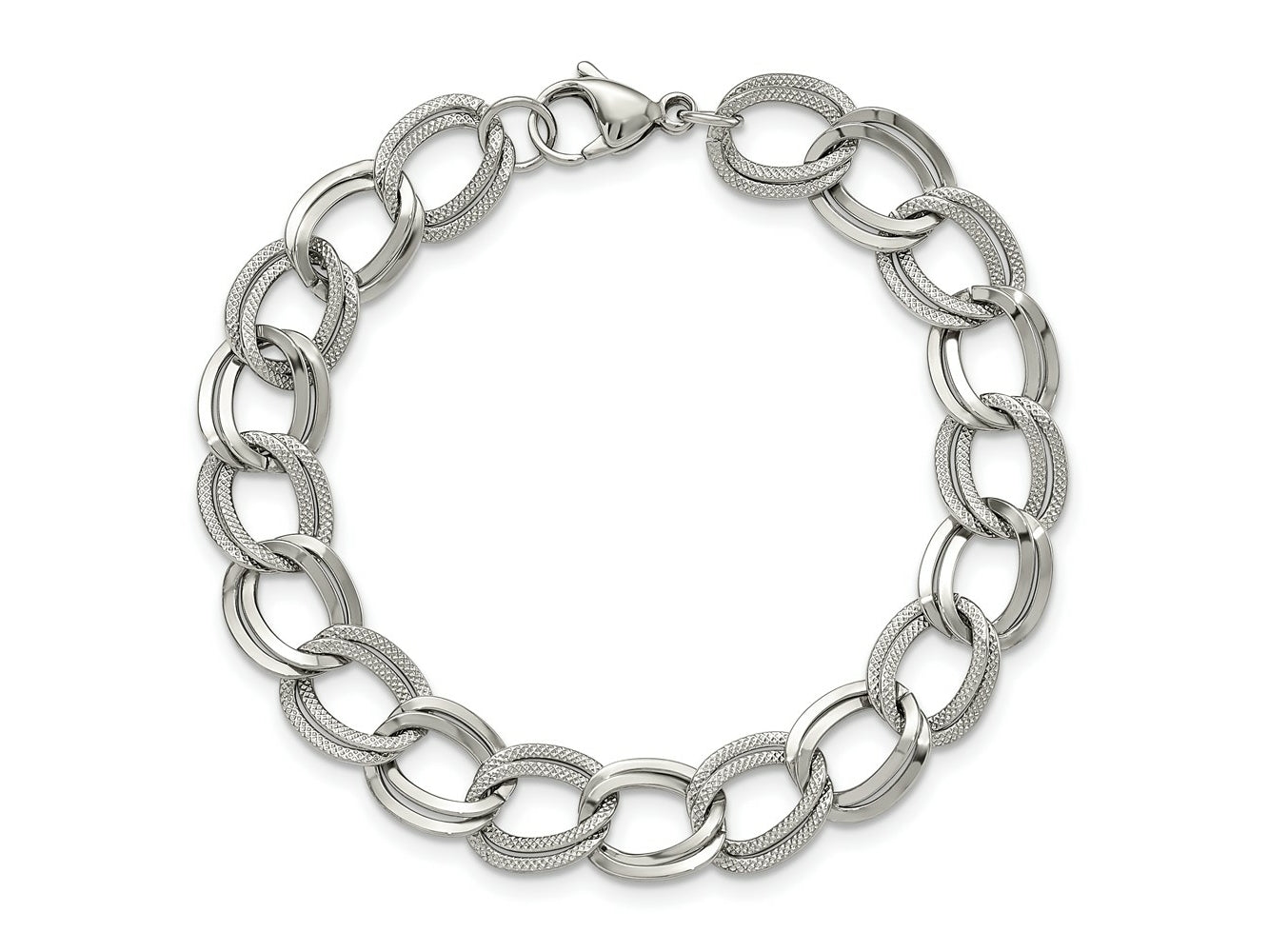 FJC Finejewelers Stainless Steel Curb Polished and Textured Link Bracelet 8 Inches x 11.44 mm