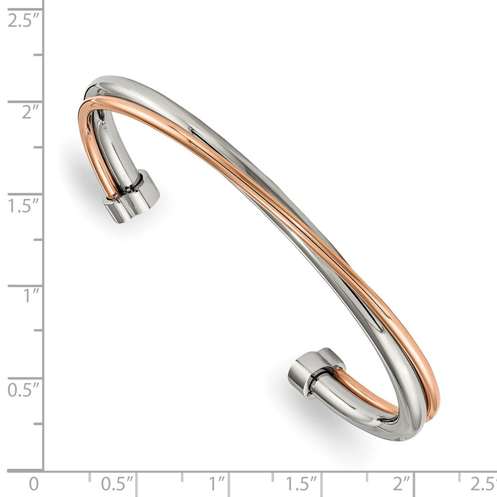 FJC Finejewelers Stainless Steel Polished Rose IP-plated Twisted Cuff Bangle 6.75 Inches x 4 mm