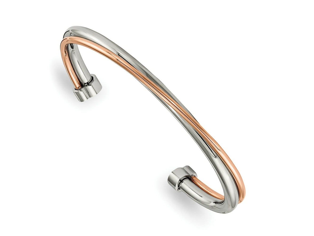 FJC Finejewelers Stainless Steel Polished Rose IP-plated Twisted Cuff Bangle 6.75 Inches x 4 mm