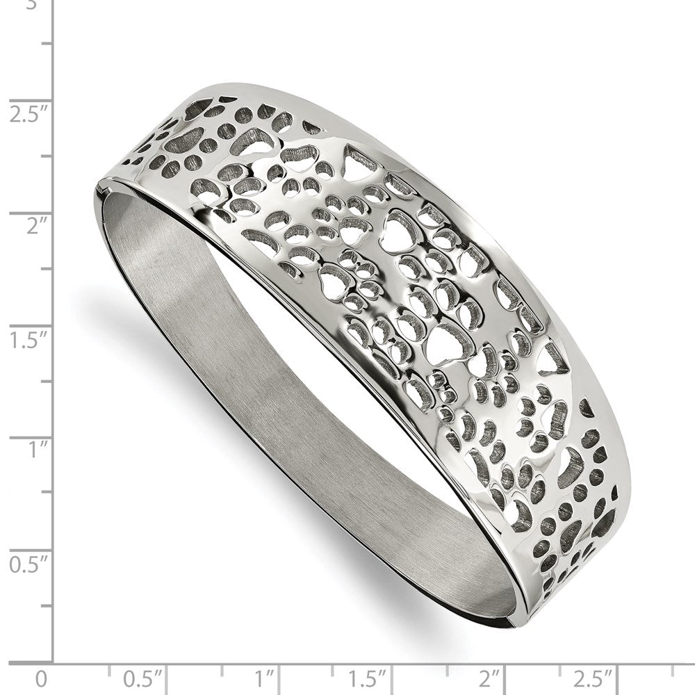 FJC Finejewelers Stainless Steel Polished Paw Print Cut-out Hinged Bangle 7.25 Inches x 22 mm