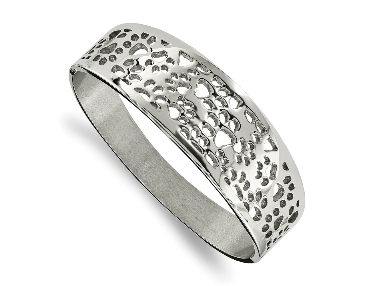 FJC Finejewelers Stainless Steel Polished Paw Print Cut-out Hinged Bangle 7.25 Inches x 22 mm