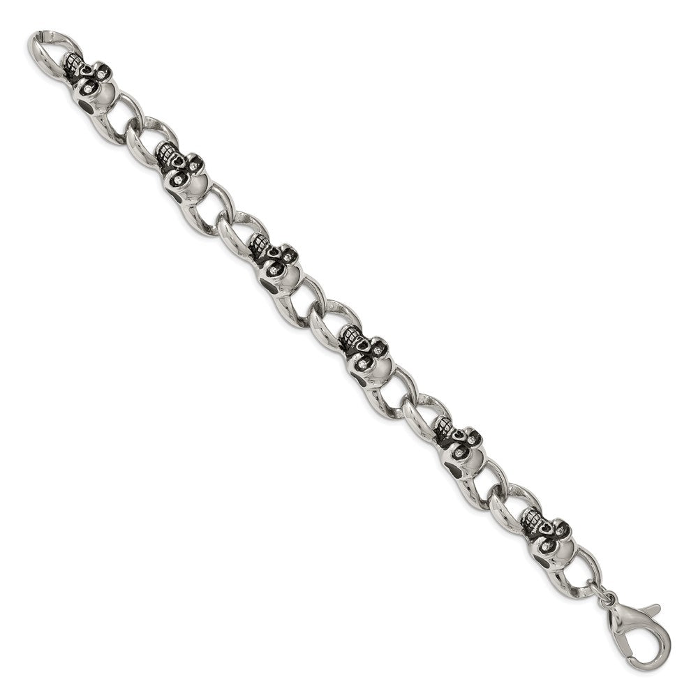 FJC Finejewelers Stainless Steel Fancy Antiqued and with CZ Skulls 9in Bracelet 9 Inches x 12.51 mm