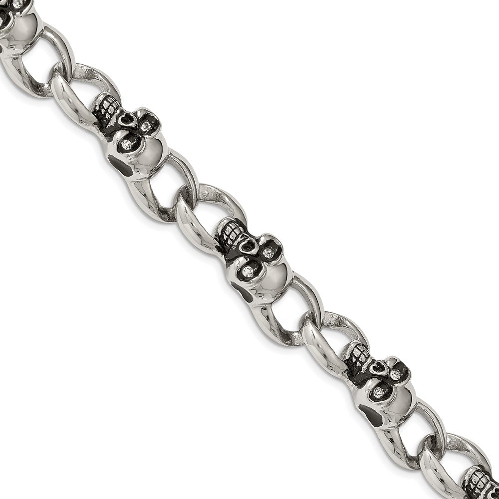 FJC Finejewelers Stainless Steel Fancy Antiqued and with CZ Skulls 9in Bracelet 9 Inches x 12.51 mm
