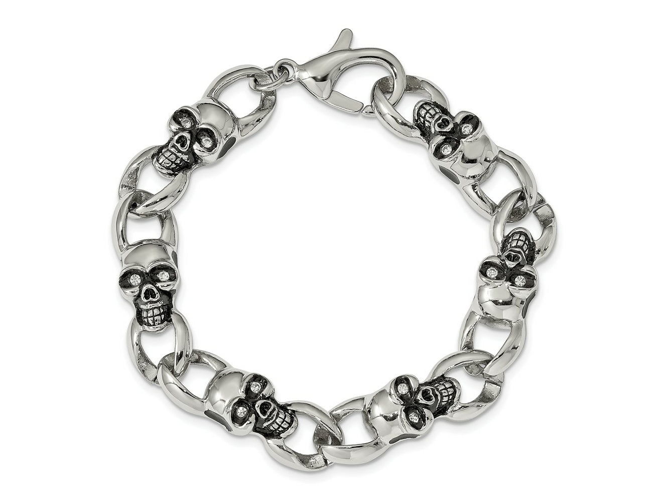 FJC Finejewelers Stainless Steel Fancy Antiqued and with CZ Skulls 9in Bracelet 9 Inches x 12.51 mm