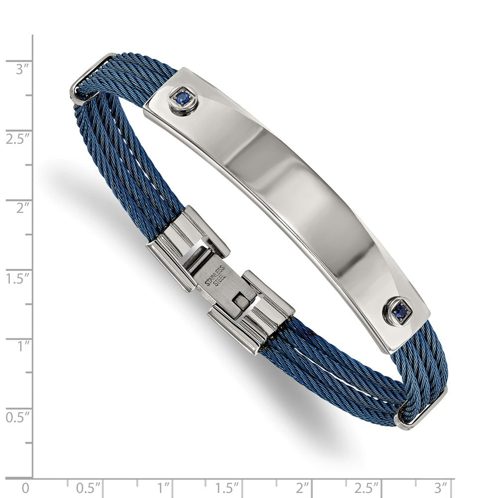 FJC Finejewelers Stainless Steel Men' Blue IP-plated Cable Blue CZ 7.25in ID Bracelet 7.25 Inches x 9.2 mm