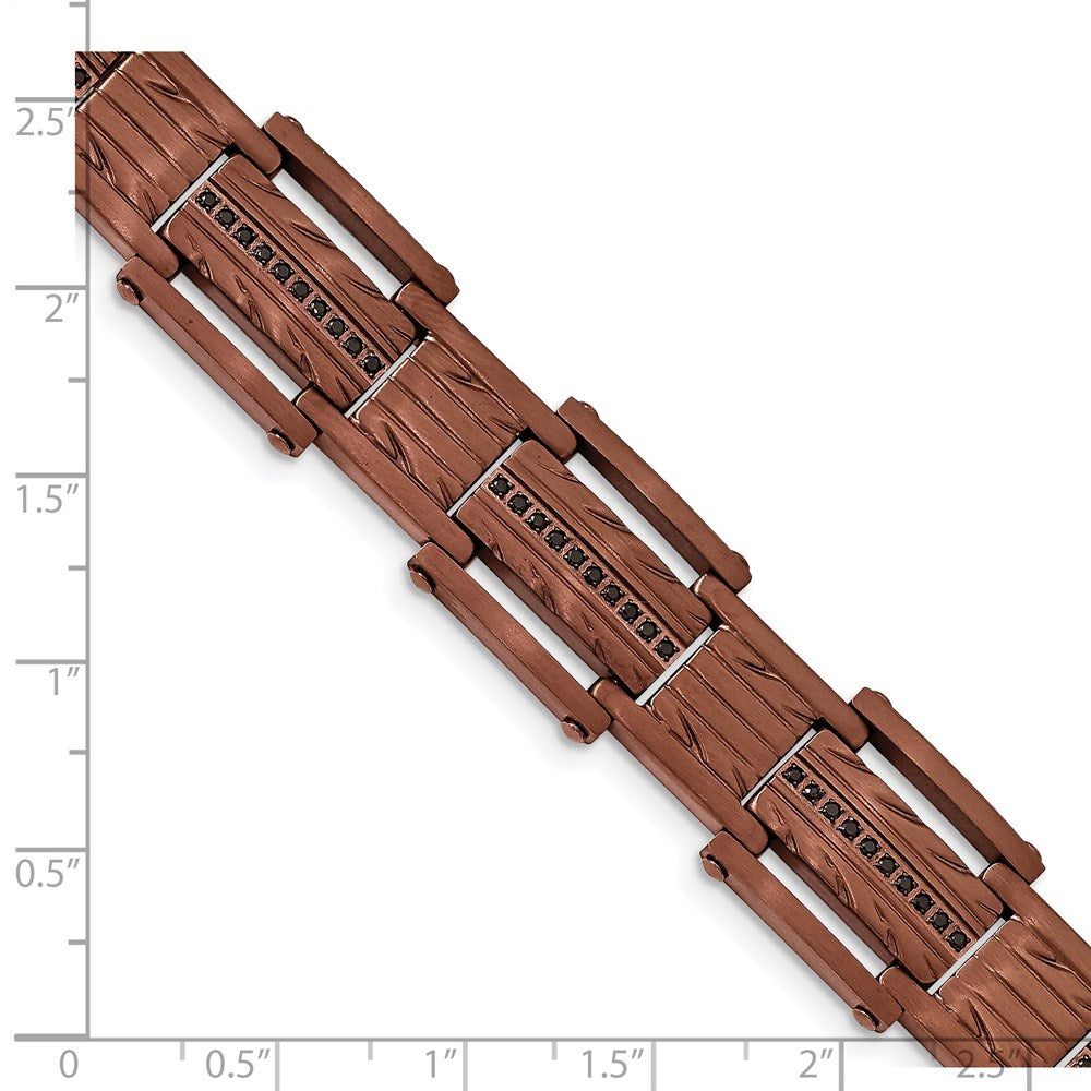 FJC Finejewelers Stainless Steel Link Brushed and Textured Brown IP with Black CZ Bracelet 8.25 Inches x 15.8 mm