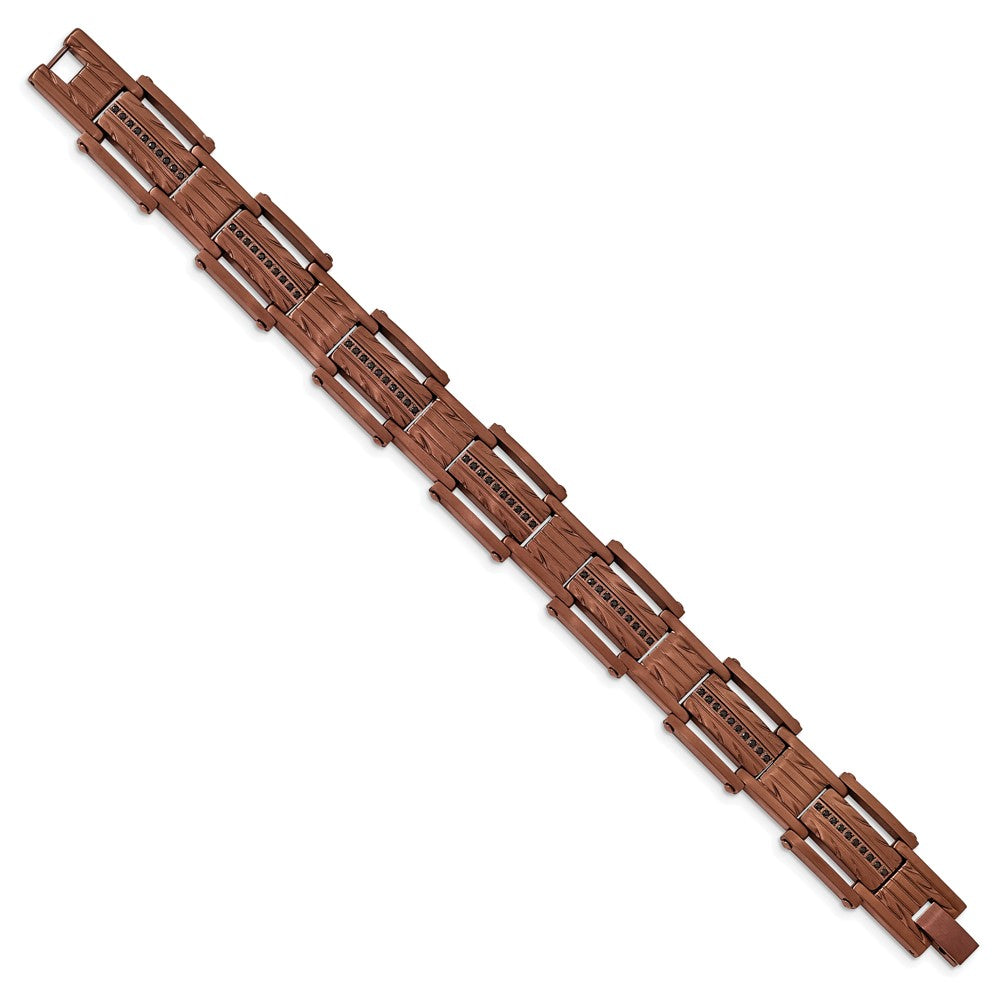 FJC Finejewelers Stainless Steel Link Brushed and Textured Brown IP with Black CZ Bracelet 8.25 Inches x 15.8 mm