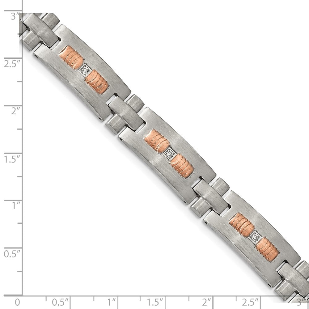 FJC Finejewelers Stainless Steel Link Brushed Rose IP-plated with CZ Bracelet 8.5 Inches x 11.2 mm