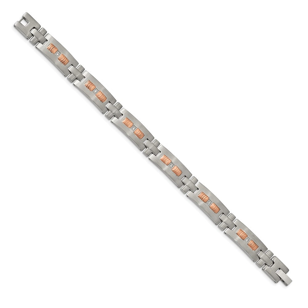 FJC Finejewelers Stainless Steel Link Brushed Rose IP-plated with CZ Bracelet 8.5 Inches x 11.2 mm