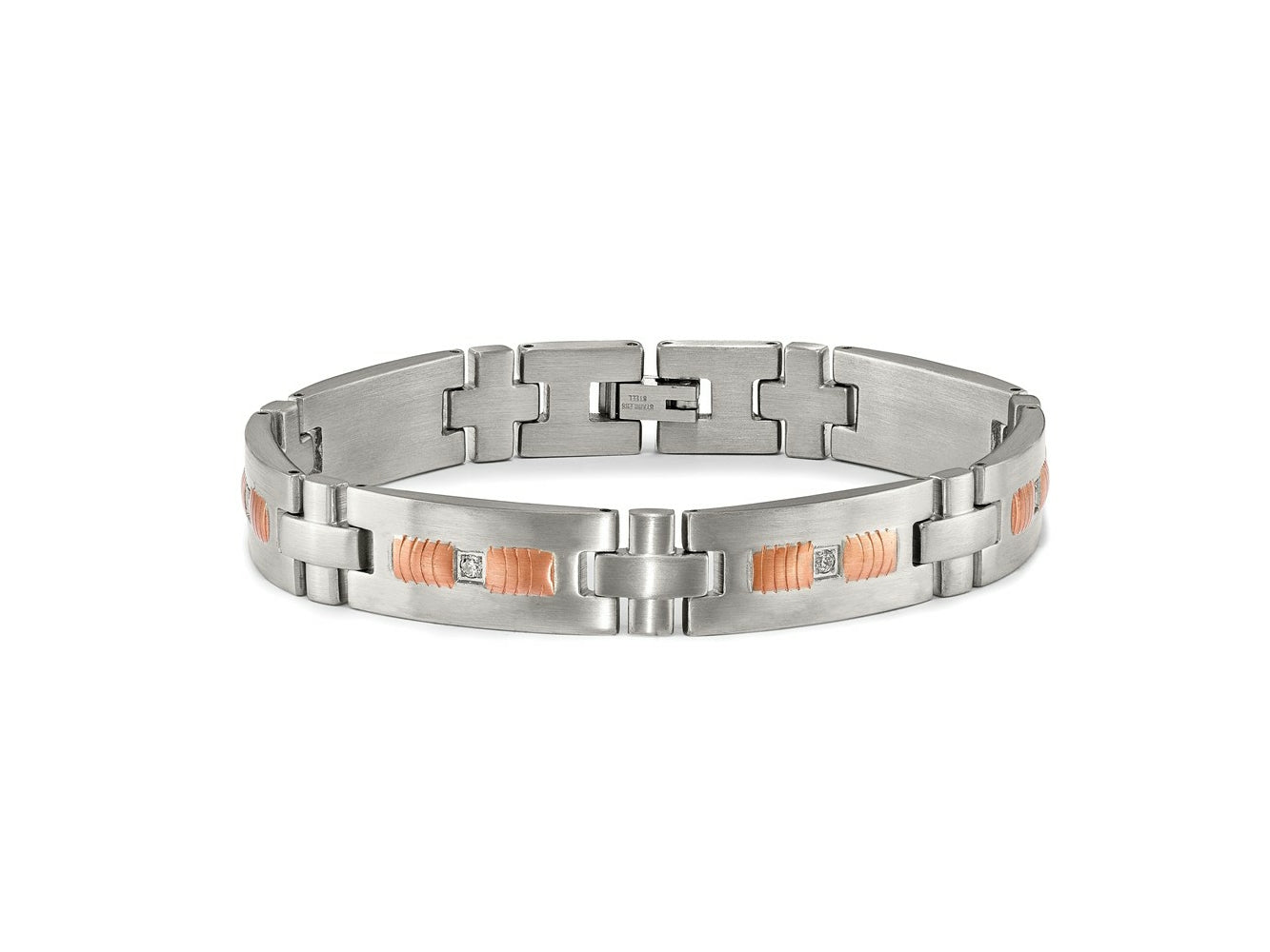 FJC Finejewelers Stainless Steel Link Brushed Rose IP-plated with CZ Bracelet 8.5 Inches x 11.2 mm