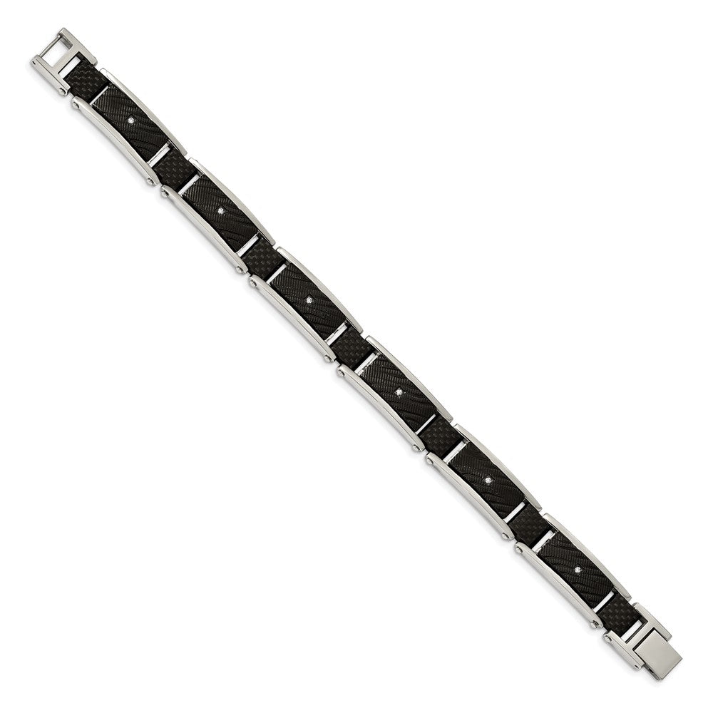 FJC Finejewelers Stainless Steel Link Blk IP with CZ Black Carbon Fiber Bracelet 8.75 Inches x 11.7 mm