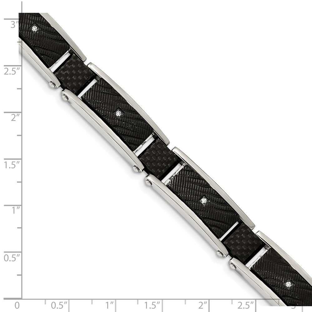 FJC Finejewelers Stainless Steel Link Blk IP with CZ Black Carbon Fiber Bracelet 8.75 Inches x 11.7 mm