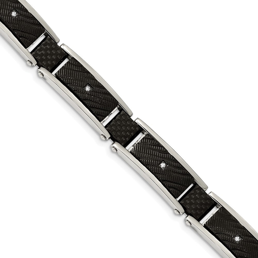 FJC Finejewelers Stainless Steel Link Blk IP with CZ Black Carbon Fiber Bracelet 8.75 Inches x 11.7 mm