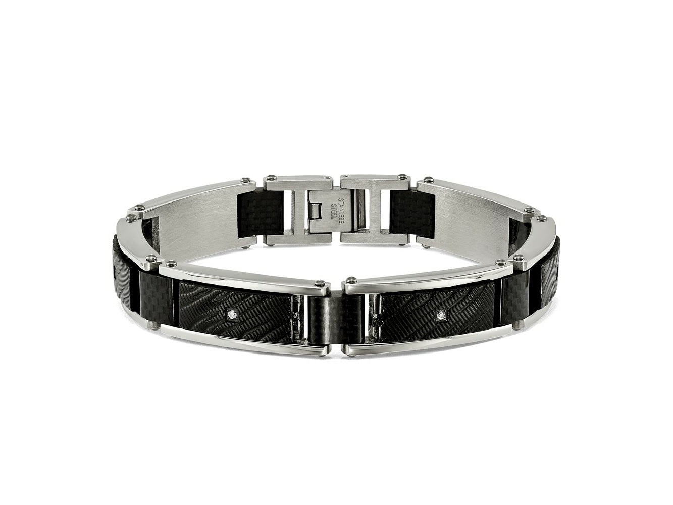 FJC Finejewelers Stainless Steel Link Blk IP with CZ Black Carbon Fiber Bracelet 8.75 Inches x 11.7 mm