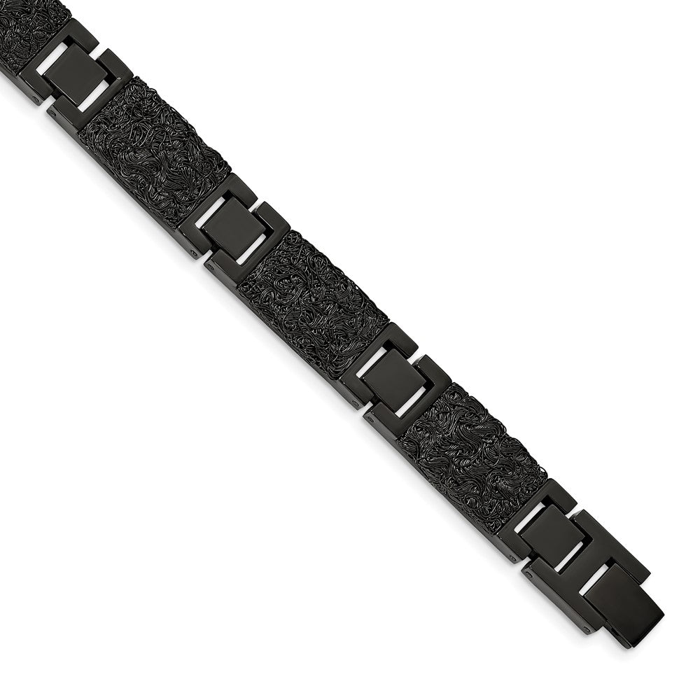 FJC Finejewelers Stainless Steel Link Black IP-plated Wire Inlay 8.5in Bracelet 8.5 Inches x 12.29 mm