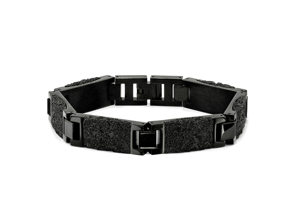 FJC Finejewelers Stainless Steel Link Black IP-plated Wire Inlay 8.5in Bracelet 8.5 Inches x 12.29 mm