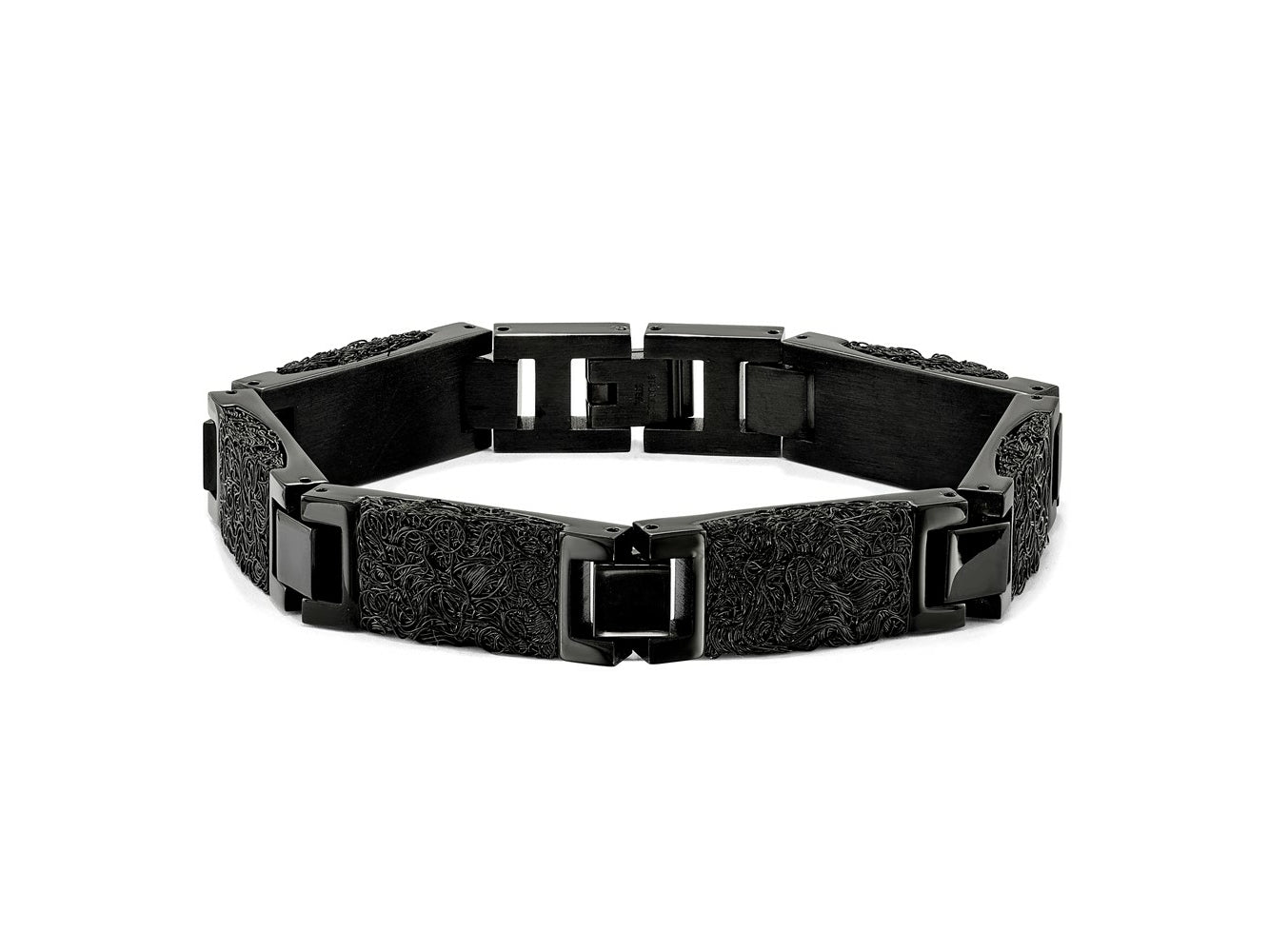 FJC Finejewelers Stainless Steel Link Black IP-plated Wire Inlay 8.5in Bracelet 8.5 Inches x 12.29 mm