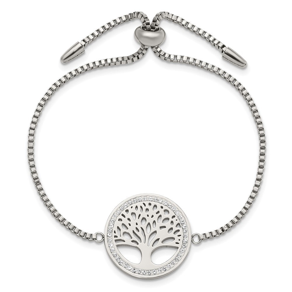 FJC Finejewelers Stainless Steel Box Polished Preciosa Crystal Tree of Life Adjustable Bracelet 22.5 mm