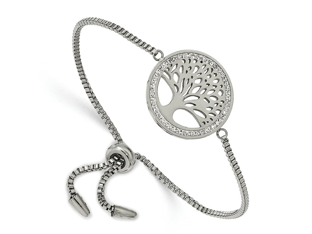 FJC Finejewelers Stainless Steel Box Polished Preciosa Crystal Tree of Life Adjustable Bracelet 22.5 mm