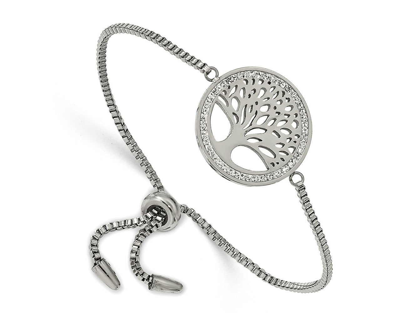 FJC Finejewelers Stainless Steel Box Polished Preciosa Crystal Tree of Life Adjustable Bracelet 22.5 mm