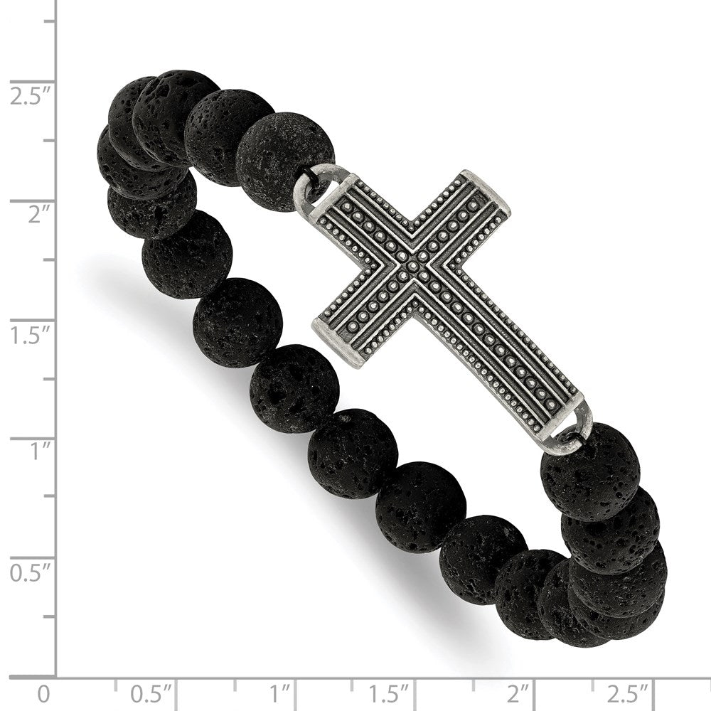 FJC Finejewelers Stainless Steel Natural Stone/Wood Antiqued GunMetal IP with Lava Stone Cross Stretch B Bracelet