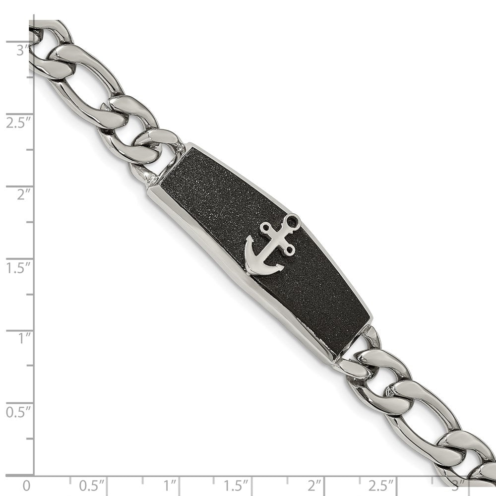 FJC Finejewelers Stainless Steel Figaro Black IP-plated Laser cut Anchor 8.5in Bracelet 8.5 Inches