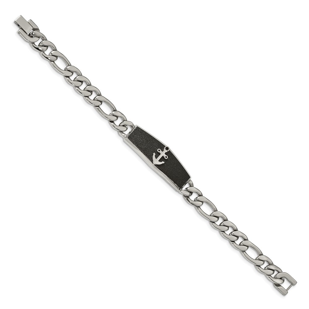 FJC Finejewelers Stainless Steel Figaro Black IP-plated Laser cut Anchor 8.5in Bracelet 8.5 Inches