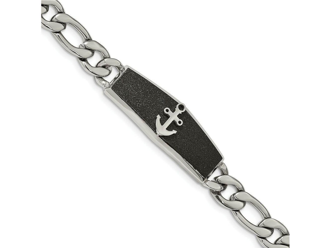 FJC Finejewelers Stainless Steel Figaro Black IP-plated Laser cut Anchor 8.5in Bracelet 8.5 Inches