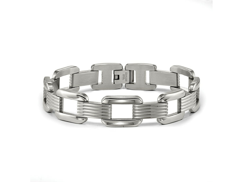 FJC Finejewelers Stainless Steel Contemporary Square Open Link Bracelet 8.5 Inches x 14.1 mm