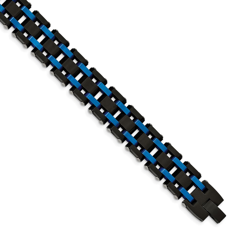 FJC Finejewelers Stainless Steel Contemporary Brushed and Black/Blue IP-plated Bracelet 8.5 Inches x 16.49 mm