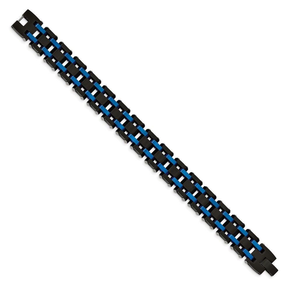 FJC Finejewelers Stainless Steel Contemporary Brushed and Black/Blue IP-plated Bracelet 8.5 Inches x 16.49 mm