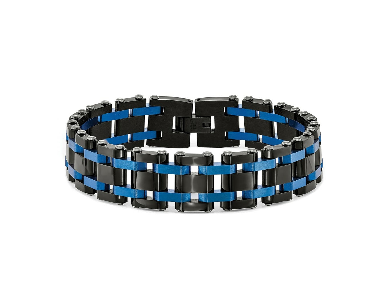 FJC Finejewelers Stainless Steel Contemporary Brushed and Black/Blue IP-plated Bracelet 8.5 Inches x 16.49 mm