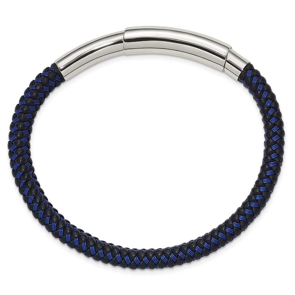 FJC Finejewelers Stainless Steel Adjustable Stretch Wrap Blue Wire and Black PU Adjst 7.75 to 8.25 Inches