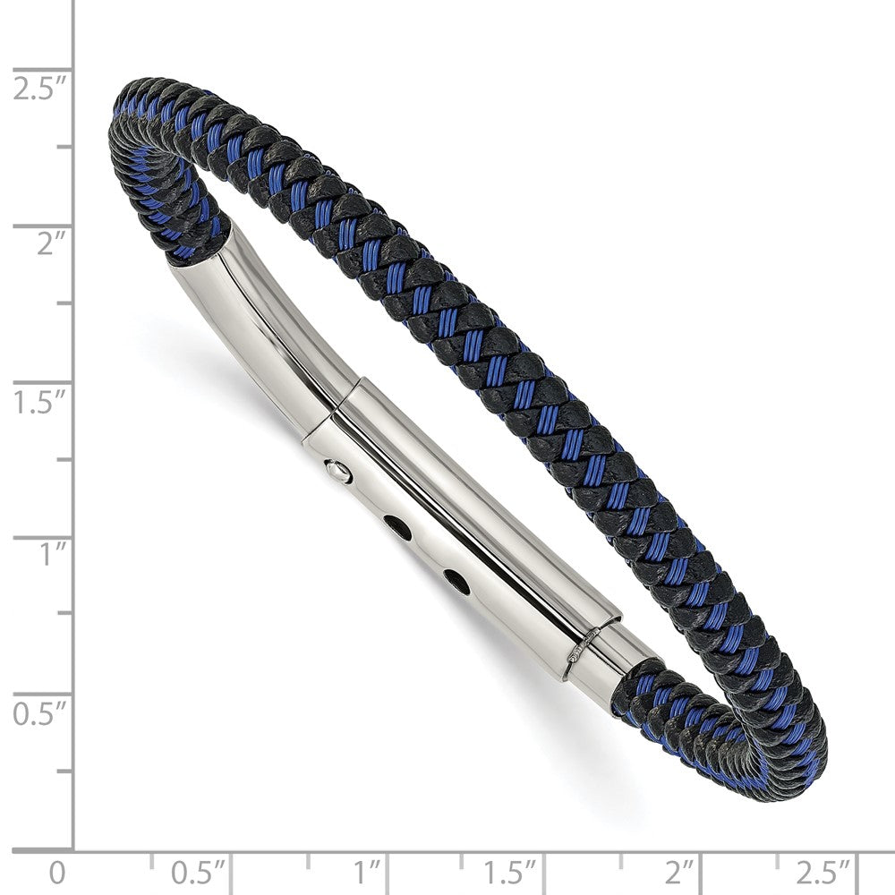 FJC Finejewelers Stainless Steel Adjustable Stretch Wrap Blue Wire and Black PU Adjst 7.75 to 8.25 Inches