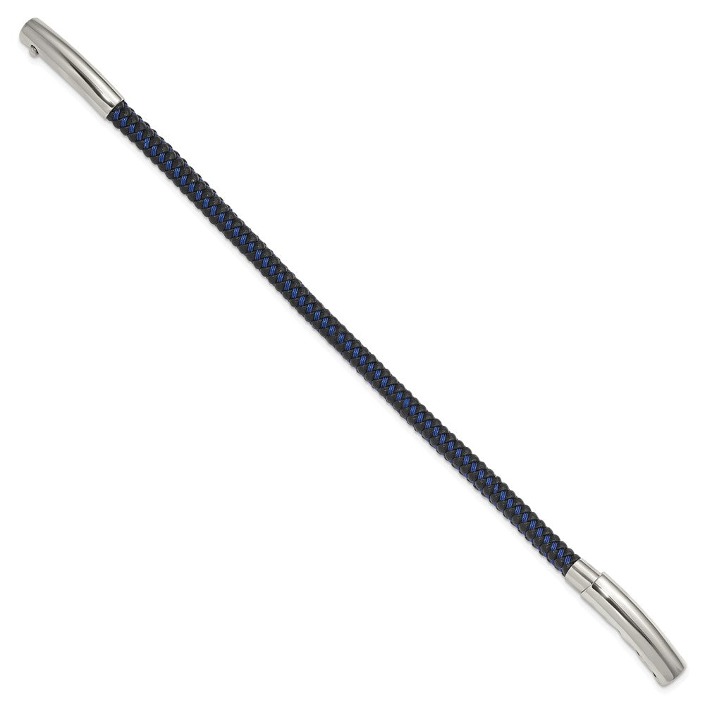 FJC Finejewelers Stainless Steel Adjustable Stretch Wrap Blue Wire and Black PU Adjst 7.75 to 8.25 Inches