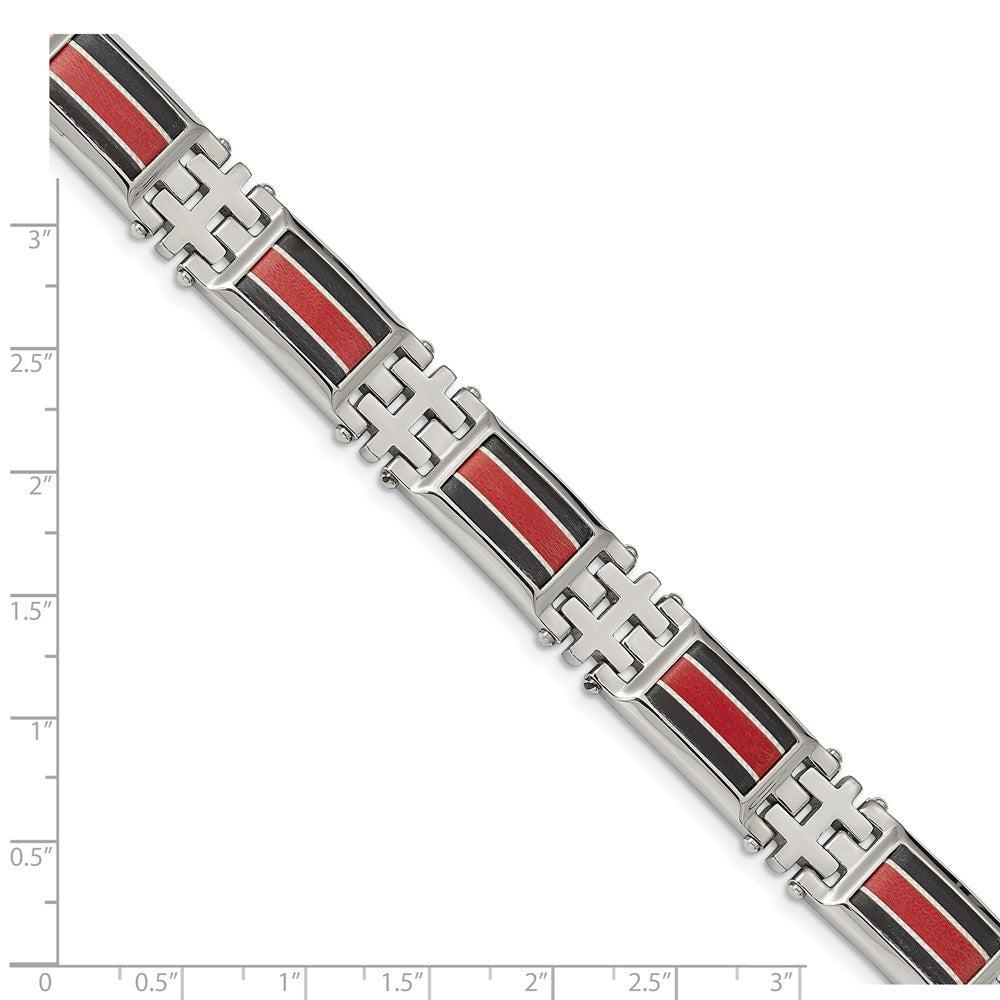 FJC Finejewelers Stainless Steel Link Black Carbon Fiber/Red Fiber Glass Inlay Bracelet 9.25 Inches x 13.87 mm
